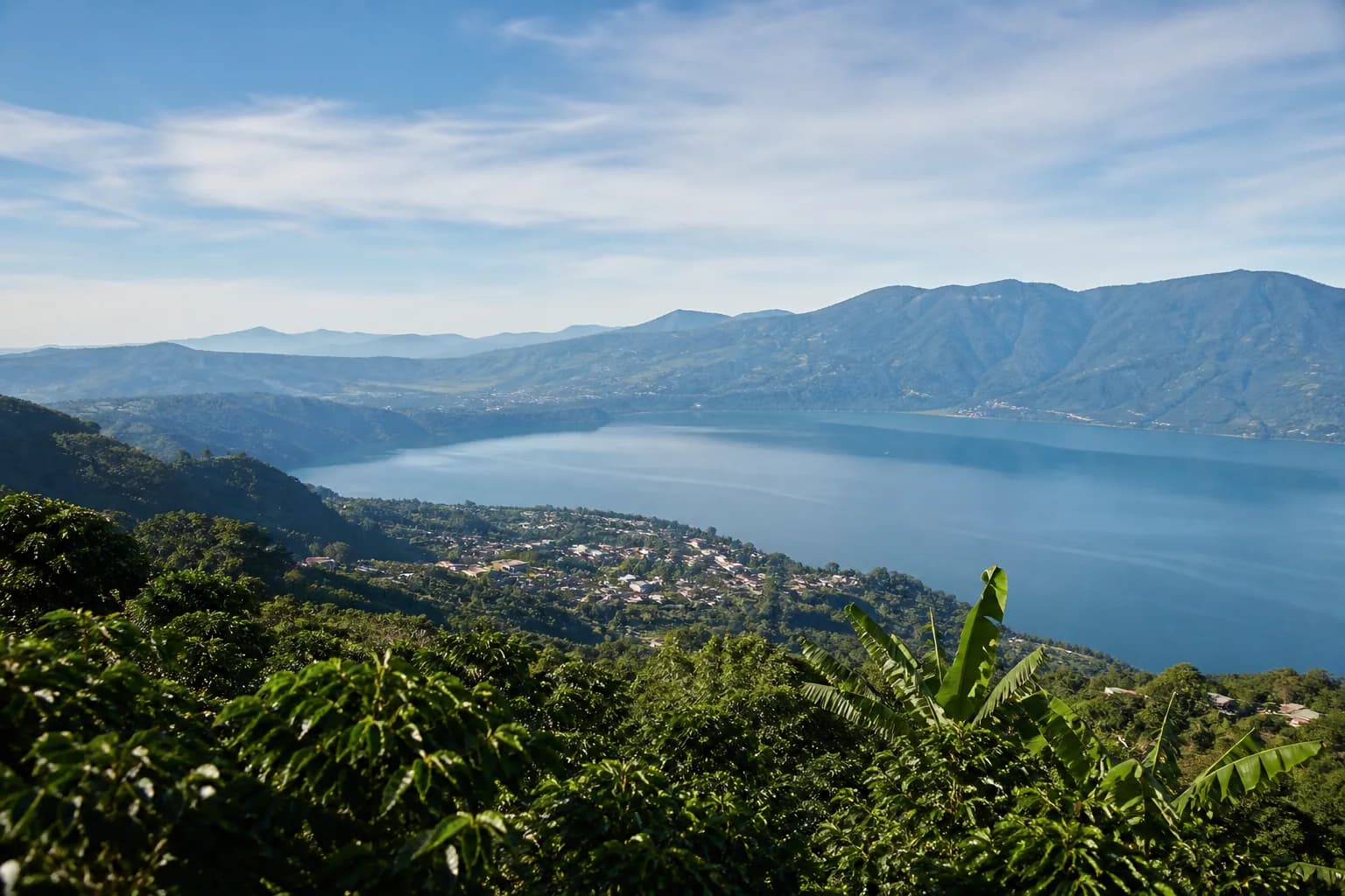 Volcanic highlands and lake in El Salvador