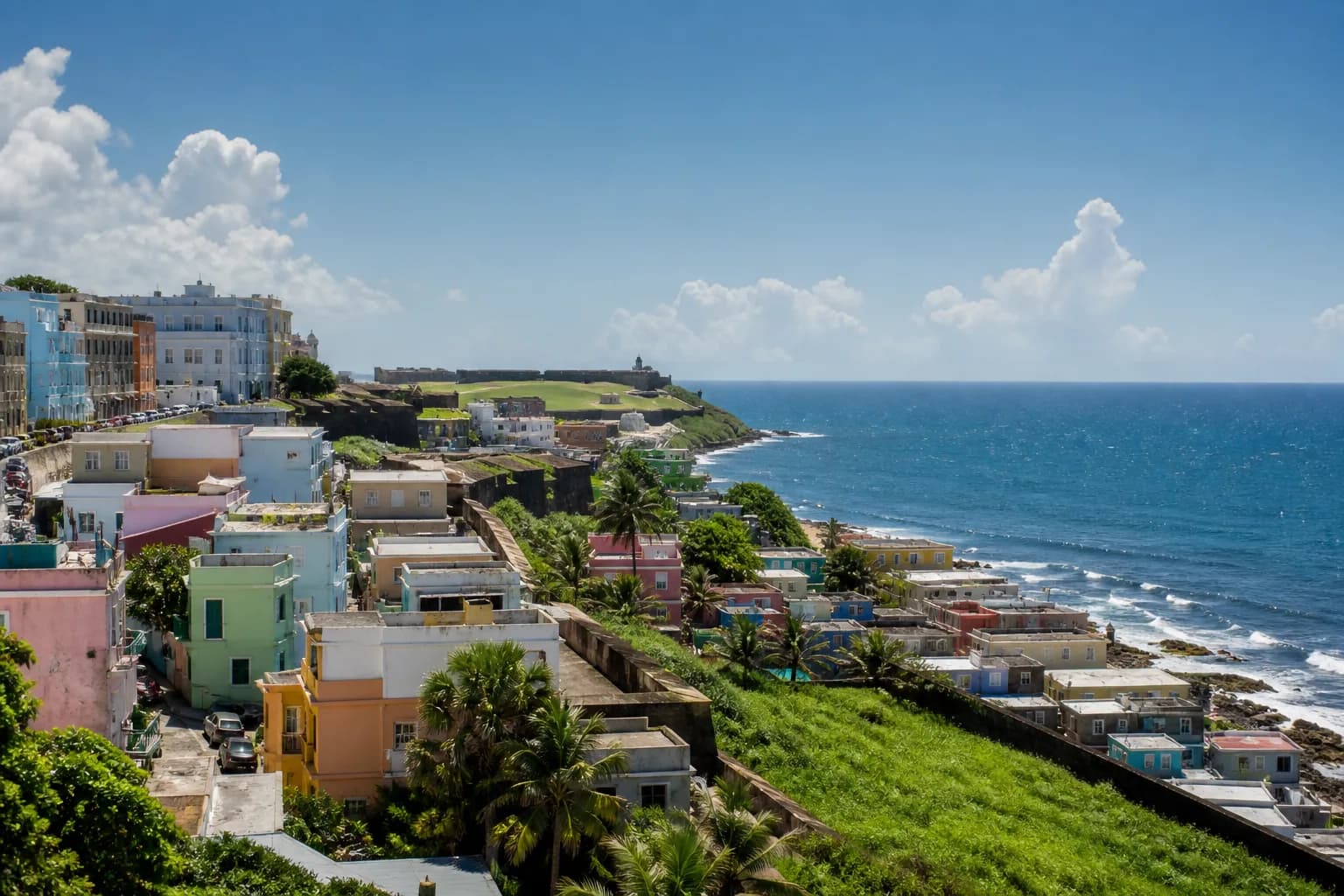 Colourful historic coastal townscape in Puerto Rico